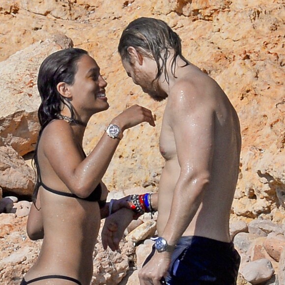 Exclusif - David Guetta et sa compagne Jessica Ledon en vacances à Ibiza, le 28 juillet 2016