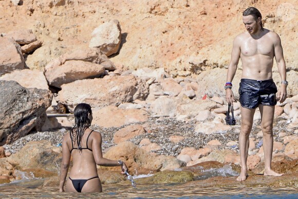 Exclusif - David Guetta et sa compagne Jessica Ledon en vacances à Ibiza, le 28 juillet 2016