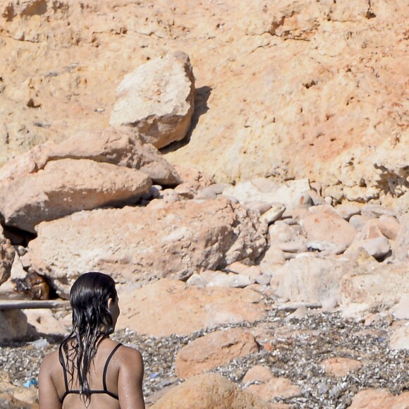 Exclusif - David Guetta et sa compagne Jessica Ledon en vacances à Ibiza, le 28 juillet 2016