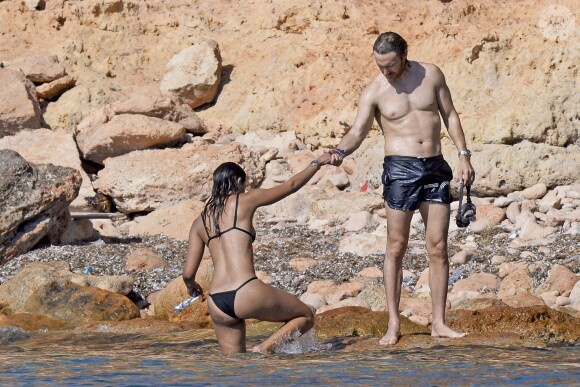 Exclusif - David Guetta et sa compagne Jessica Ledon en vacances à Ibiza, le 28 juillet 2016
