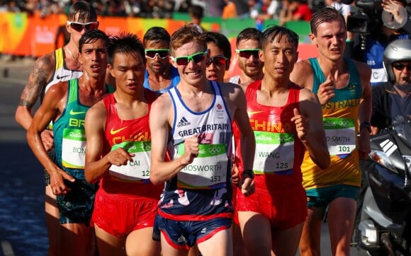 Le sportif Tom Bosworth lors de l'épreuve des 20 km marche hommes, à Rio, le 12 août 2016