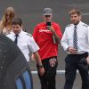 Justin Bieber et Bronte Blampied à l'héliport de Londres pour se rendre à Staffordshire le 21 août 2016