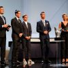 Cristiano Ronaldo, Gareth Bale et Antoine Griezmann lors de la remise des trophées UEFA du Championnat d'Europe 2016. Cristiano Ronaldo a été élu "Meilleur joueur d'Europe" pour la saison 2015-2016. Monaco, le 25 août 2016. © Bruno Bebert/Bestimage