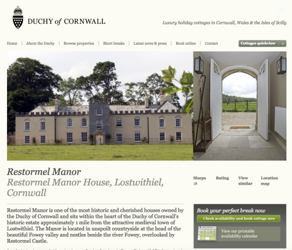 Restormel Manor, propriété du duché de Cornouailles dans laquelle le prince William et Kate Middleton ont passé la nuit le 1er septembre 2016.