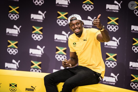 Usain Bolt lors d'une conférence de presse pendant les Jeux Olympiques (JO) de Rio 2016, à Rio de Janeiro, le 8 août 2016.