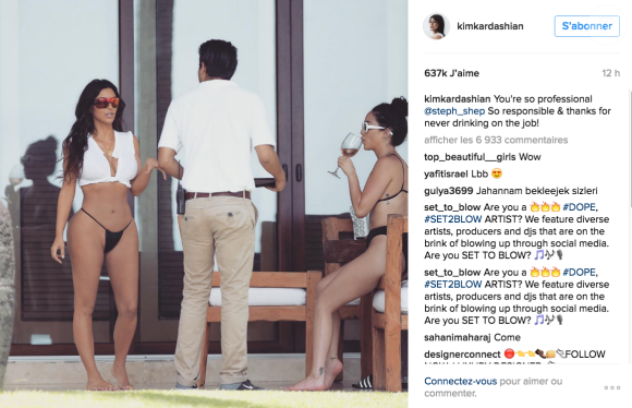 Kim Kardashian à Miami sur le tournage de "Keeping Up with the Kardashians". Elle célèbre l'anniversaire de son assistante Steph Shep et se moque d'elle en légende des photos. Jeudi 15 septembre 2016.
