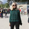 Emmanuelle Béart arrivant au défilé de mode "Elie Saab", collection prêt-à-porter Printemps-Eté 2017 à Paris, le 1er octobre 2016