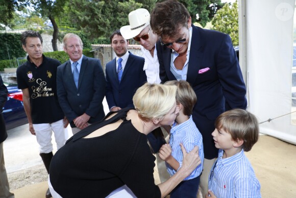 Mike Powers, la princesse Charlène de Monaco, Christian Moore et ses fils lors de la remise de prix de la Monte-Carlo Polo Cup 2016, le 18 septembre 2016. © Claudia Albuquerque/Bestimage