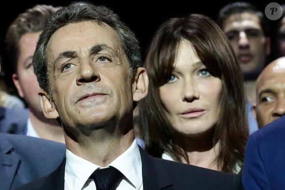 Nicolas Sarkozy et Carla Bruni-Sarkozy - Meeting "Tout pour la France" de Nicolas Sarkozy au Zénith de Paris, France, le 9 octobre 2016. © Stéphane Lemouton/Bestimage