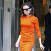 Victoria Beckham porte une robe très flashy à la sortie de son hôtel à New York City, New York, Ettas-Unis, le 12 september 2016. © Agence/Bestimage