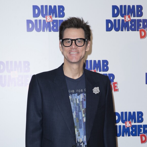 Jim Carrey lors du photocall du film "Dumb & Dumber De" à l'hôtel The Peninsula à Paris, le 25 novembre 2014.