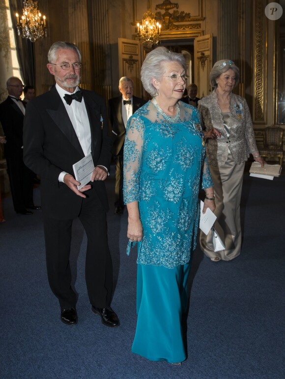 La princesse Christina de Suède et son mari Tord Magnuson lors du banquet donné en l'honneur du 70e anniversaire du roi Carl XVI Gustaf de Suède au palais royal à Stockholm, le 30 avril 2016.