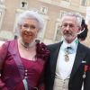 La princesse Christina de Suède et son époux Tord Magnuson au mariage de Carl Philip de Suède et Sofia Hellqvist à la chapelle du palais royal à Stockholm le 13 juin 2015