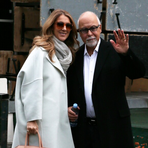 Céline Dion et son mari René Angélil quittent leur hôtel pour se rendre à l'enregistrement de l'émission "Vivement Dimanche". Paris, le 27 novembre 2012
