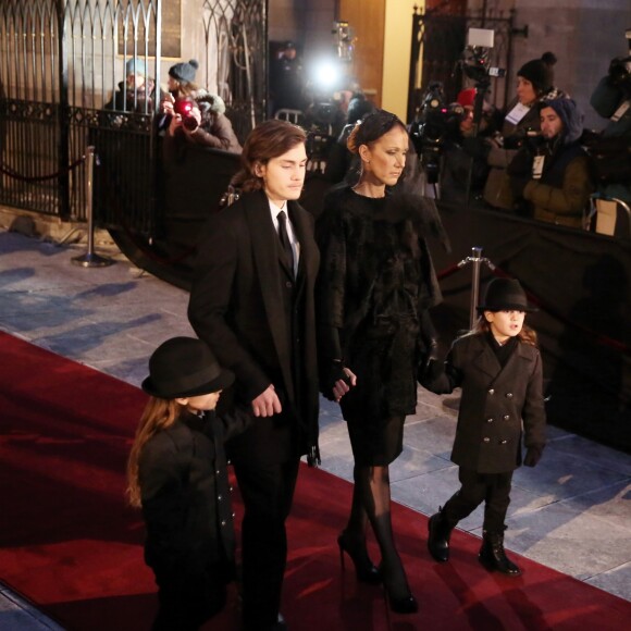 Céline Dion, ses enfants René-Charles Angélil, les jumeaux Nelson Angélil et Eddy Angélil - Sorties des obsèques nationales de René Angélil en la Basi­lique Notre-Dame de Montréal, le 22 janvier 2016. © Dominique Jacovides/Bestimage