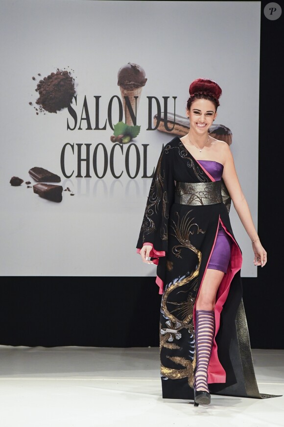 Delphine Wespiser (Miss France 2012)  au Défilé du 22ème salon du chocolat à la porte de Versailles à Paris le 27 octobre 2016. (coiffures Franck Provost / maquillages Make Up For Ever) © Veeren-Perusseau/Bestimage