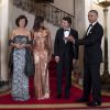 Dernier dîner d'État de Barack Obama, en compagnie de sa femme Michelle, du premier ministre italien Matteo Renzi et son épouse Agnese Landini en visite à Washington. Le 18 octobre 2016.