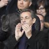 Nicolas Sarkozy assiste à la clôture de la 12ème journée de Ligue 1 qui opposait le Paris Saint Germain au Stade Rennais (victoire 4-0 du PSG), à Paris au Parc des Princes le 6 novembre 2016.