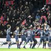 Joie sur le but d'Edinson Cavanilors du match opposant le Paris Saint Germain au Stade Rennais (victoire 4-0 du PSG), à Paris au Parc des Princes le 6 novembre 2016.