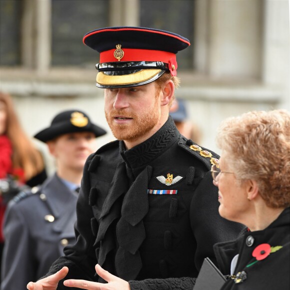 Le prince Harry se joignait à son grand-père le duc d'Edimbourg lors de la cérémonie commémorative du "Field of Remembrance" à l'abbaye de Westminster à Londres, le 10 novembre 2016, en présence de vétérans de guerre.