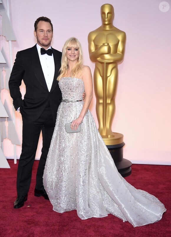 Chris Pratt et sa femme Anna Faris - People à la 87e cérémonie des Oscars à Hollywood le 22 février 2015