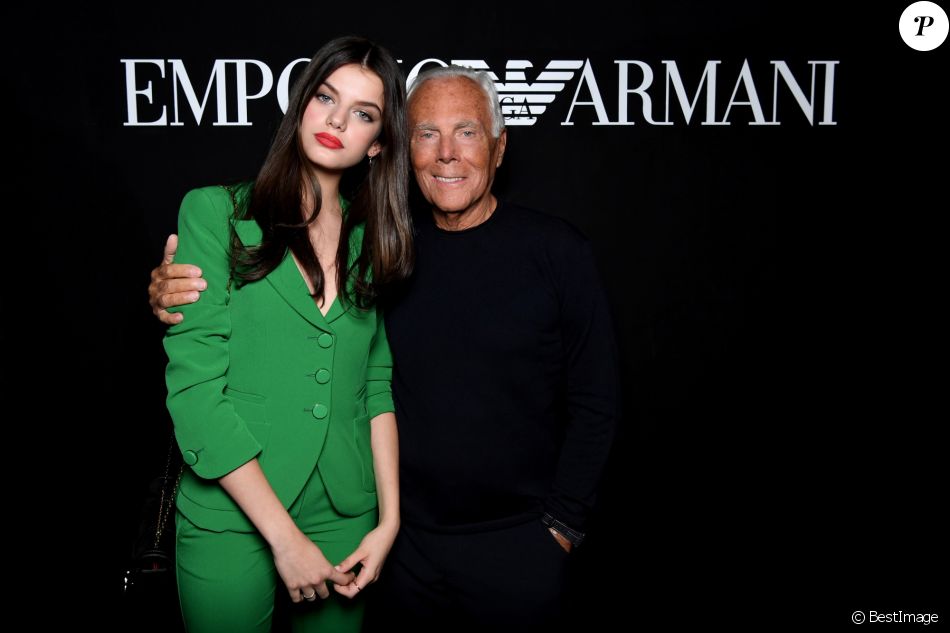Sonia Ben Ammar et Giorgio Armani - Défilé de mode &quot;Emporio Armani&quot;, collection prêt-à-porter printemps-été 2017 à Paris, le 3 octobre 2016.