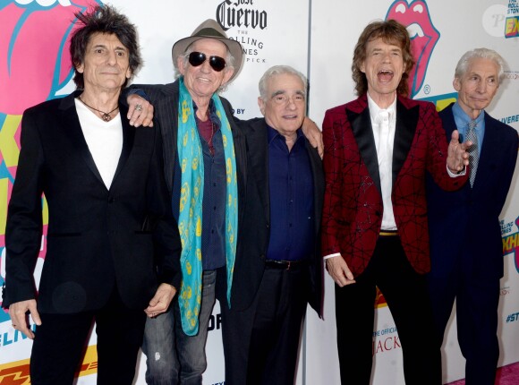 Les membres du groupe The Rolling Stones Ron Wood, Keith Richards, Martin Scorsese, Mick Jagger et Charlie Watts - Ouverture de l'exposition "Rolling Stones Exhibitionism" à l'Industria Superstudio à New York le 15 novembre 2016.
