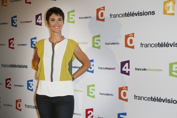 Eglantine Eméyé lors de la conférence de presse de rentrée de France Télévisions au Palais de Tokyo à Paris, le 26 août 2014.
