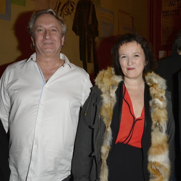 Anne Roumanoff avec son mari Philippe Vaillant et Laurent Ruquier - Backstage de la 150ème représentation de la pièce "Je préfère qu'on reste amis" au Théâtre Antoine à Paris le 5 novembre 2014.