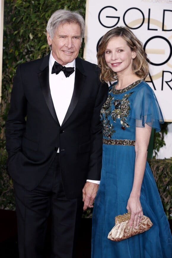 En couple depuis 2002 (mariés depuis 2010) : Harrison Ford et sa femme Calista Flockhart - La 73ème cérémonie annuelle des Golden Globe Awards à Beverly Hills, le 10 janvier 2016. 