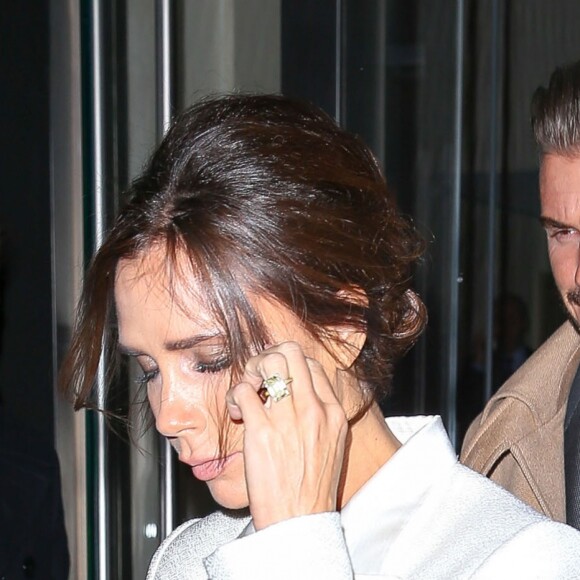 Victoria et David Beckham à la sortie de leur hôtel à New York, le 8 février 2016