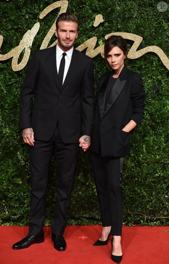 David Beckham et sa femme Victoria Beckham aux British Fashion Awards 2015 à Londres, le 23 novembre 2015