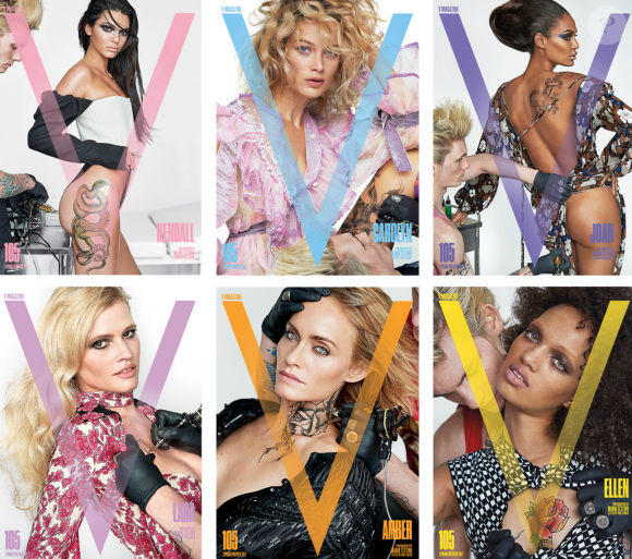 Kendall Jenner, Carolyn Murphy, Joan Smalls, Lara Stone, Amber Valletta et Ellen Rosa en couverture du magazine V, dont la sortie est prévue au printemps 2017.