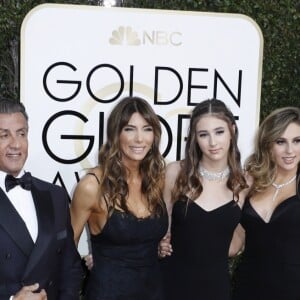 Sylvester Stallone, sa femme Jennifer Flavin et leurs filles Sophia Rose Stallone, Sistine Rose Stallone, Scarlet Rose Stallone - 74e cérémonie annuelle des Golden Globe Awards à Beverly Hills, le 8 janvier 2017. © Olivier Borde/Bestimage