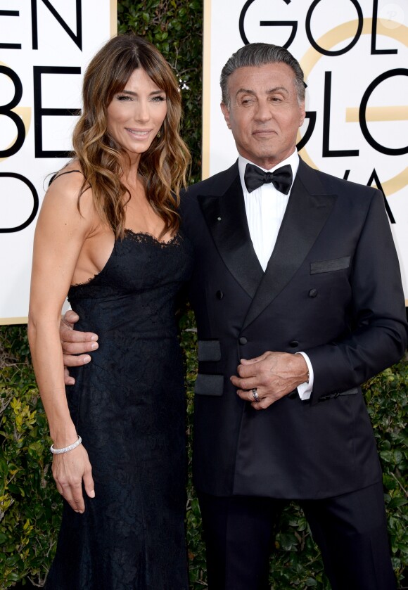 Sylvester Stallone et Jennifer Flavin lors des Golden Globe Awards au Beverly Hilton, Beverly Hills, Los Angeles, le 8 janveir 2017.