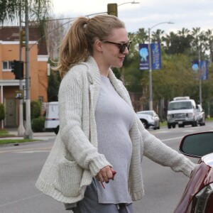 Exclusif - Amanda Seyfried, enceinte de son premier enfant, récupère son chien Finn au chenil à Hollywood le 13 janvier 2017.