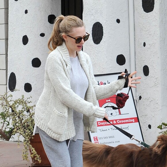 Exclusif - Amanda Seyfried, enceinte de son premier enfant, récupère son chien Finn au chenil à Hollywood le 13 janvier 2017.