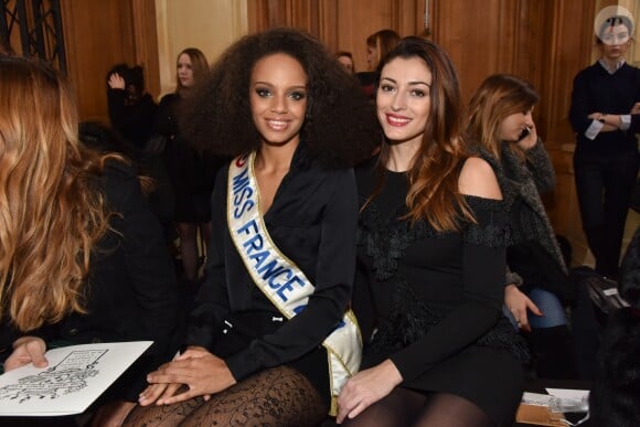 Alicia Aylies, Miss France 2017 et Rachel Legrain-Trapani, Miss France 2007 - Défilé On Aura Tout Vu, collection Couture printemps-été 2017 à l'Hôtel de Ville de Paris. Le 23 janvier 2017.
