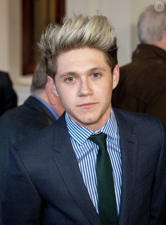Niall Horan du groupe One Direction rencontre la reine Elisabeth au palais de Buckingham à Londres le 25 mars 2014.