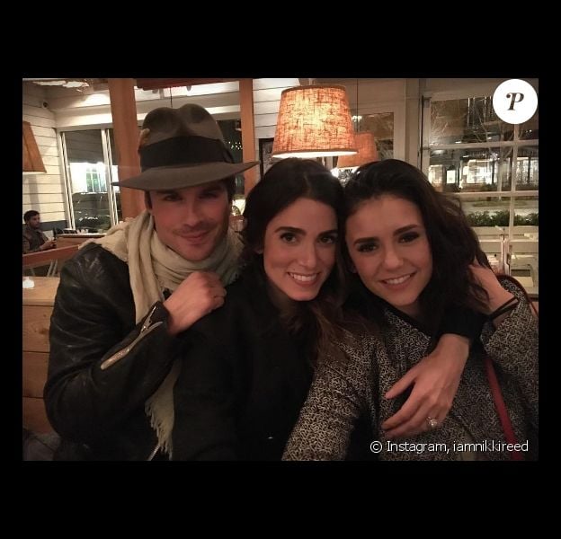 Ian Somerhalder retrouve son ex Nina Dobrev lors d'un dîner avec sa femme Nikki Reed. Photo publiée sur Instagram le 7 février 2017
