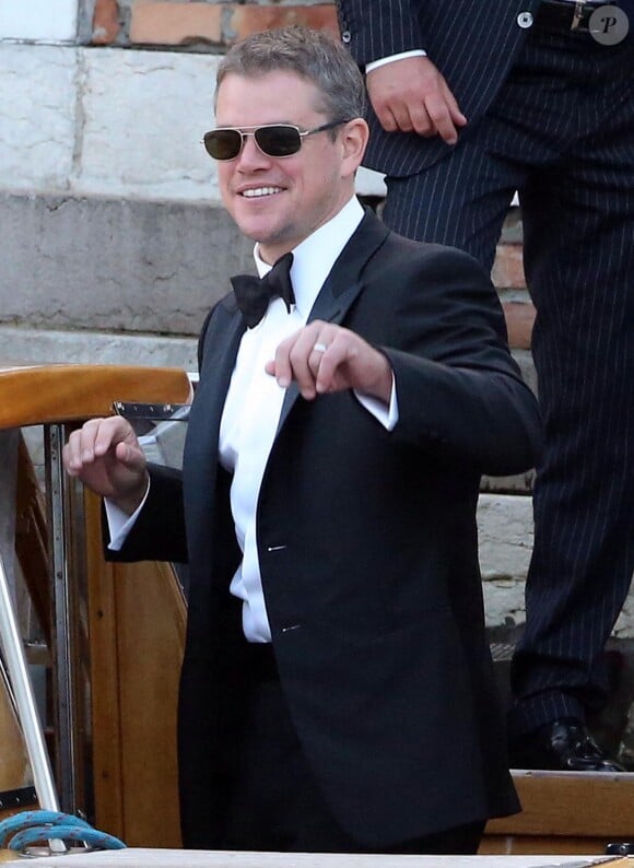 Matt Damon - George Clooney et ses invités se rendent à son mariage avec Amal Alamuddin à Venise, le 27 septembre 2014.
