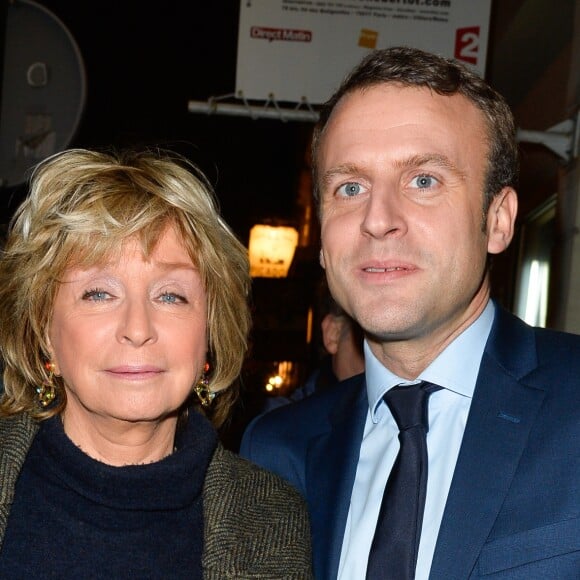Exclusif - Danièle Thompson et Emmanuel Macron - Représentation de la pièce "Pleins Feux" au théâtre Hébertot à Paris le 2 février 2017. © Coadic Guirec/Bestimage