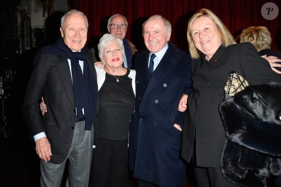 Exclusif - Jérôme Seydoux, Line Renaud, François Pinault et sa femme Maryvonne Pinault - Représentation de la pièce "Pleins Feux" au théâtre Hébertot à Paris, les 6 et 7 février 2017. © Coadic Guirec/Bestimage