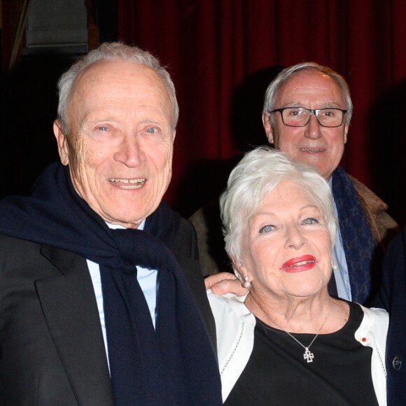 Exclusif - Jérôme Seydoux, Line Renaud, François Pinault et sa femme Maryvonne Pinault - Représentation de la pièce "Pleins Feux" au théâtre Hébertot à Paris, les 6 et 7 février 2017. © Coadic Guirec/Bestimage