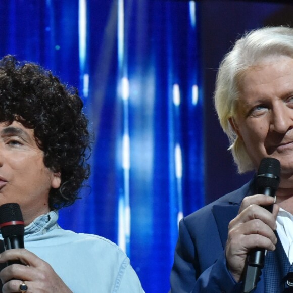 Exclusif - Michel Boujenah déguisé en Michel Boujenah jeune et Patrick Sébastien - Patrick Sébastien présente en direct sur France 2 "Le Grand Burlesque" à Saint-Denis, France, le 11 février 2017. © Giancarlo Gorassini/Bestimage