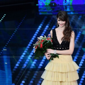 Annabelle Belmondo et Anouchka Delon lors du 67e Sanremo Festival 2017 au Teatro Ariston, San Remo, le 9 février 2017.