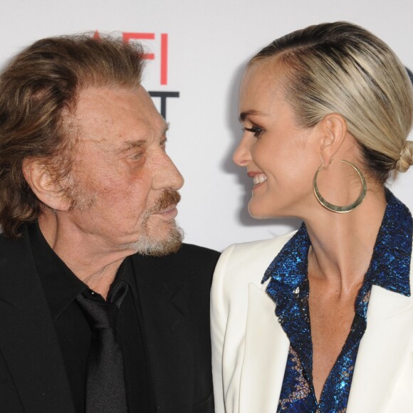 Johnny Hallyday et sa femme Laeticia Hallyday à la première de "Rules Don't Apply" à Los Angeles, le 10 novembre 2016.