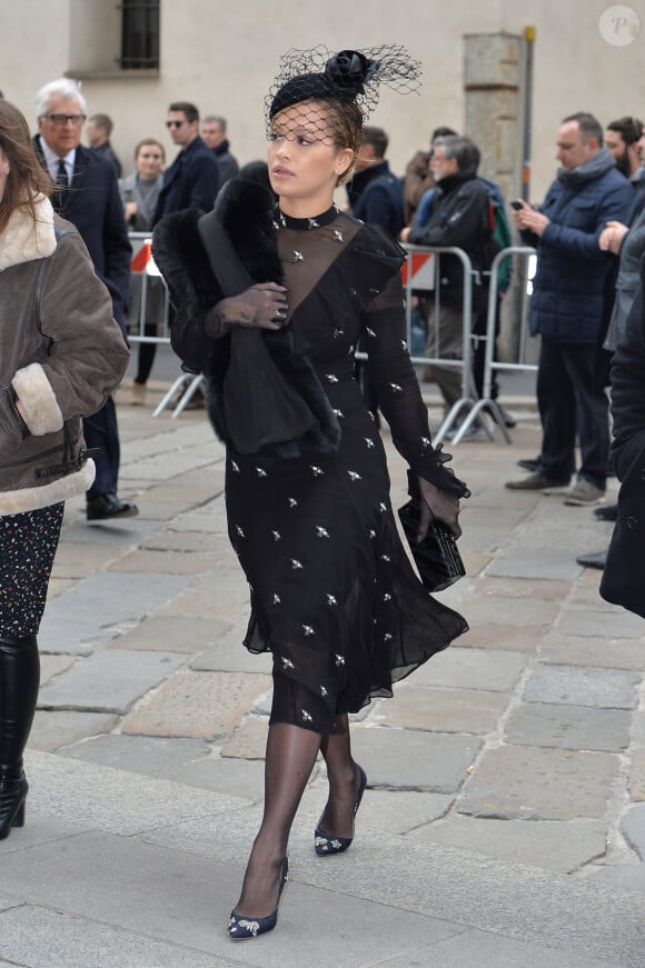 Rita Ora - Arrivée des personnalités à la cérémonie religieuse en l'honneur de Franca Sozzani (rédactrice en chef de Vogue Italie décédée le 22 décembre 2016) à Milan, le 27 février 2017.