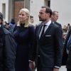 La princesse Mette-Marit de Norvège et son mari le prince Haakon de Norvège - Arrivée des personnalités à la cérémonie religieuse en l'honneur de Franca Sozzani (rédactrice en chef de Vogue Italie décédée le 22 décembre 2016) à Milan, le 27 février 2017