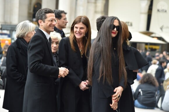 Anna Dello Russo - Arrivée des personnalités à la cérémonie religieuse en l'honneur de Franca Sozzani (rédactrice en chef de Vogue Italie décédée le 22 décembre 2016) à Milan, le 27 février 2017